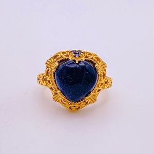 Blue Goldstone Heart Ring, GbD,  Size 6.75 & 7.75